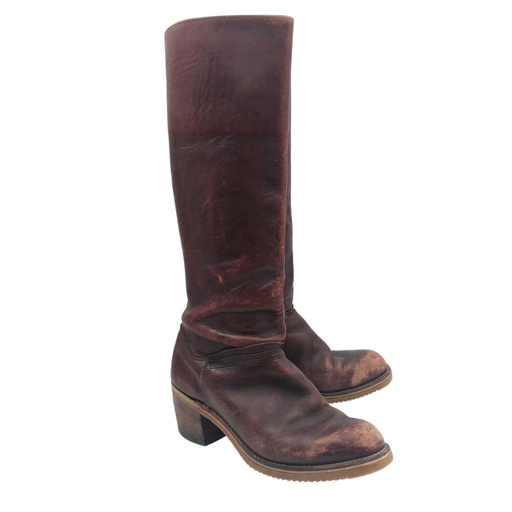 BORT CARLETON Vintage 1970s Brown Leather Campus Knee High Boots Womens 8